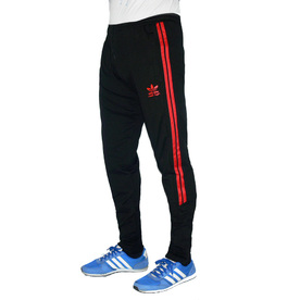 Мъжко спортно долнище FEEL HIGH, черно с червено, памук и ликра