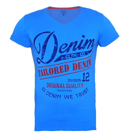 Мъжка тениска DENIM, синя, памук и ликра