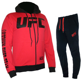 Спортен екип UFC, червено и черно, памук и ликра, с качулка