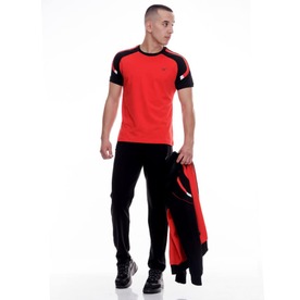 Мъжка спортна тениска REDICS, черна с червено, памук и ликра