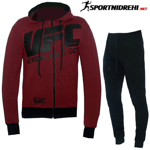 Спортен екип UFC, бордо, памук и ликра, с качулка