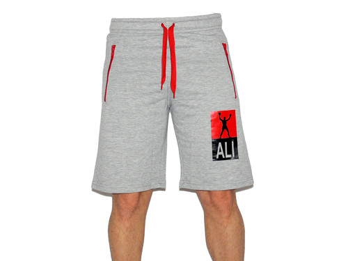 Мъжки спортни панталони ALI, 3/4 дължина, сиви, памук и ликра