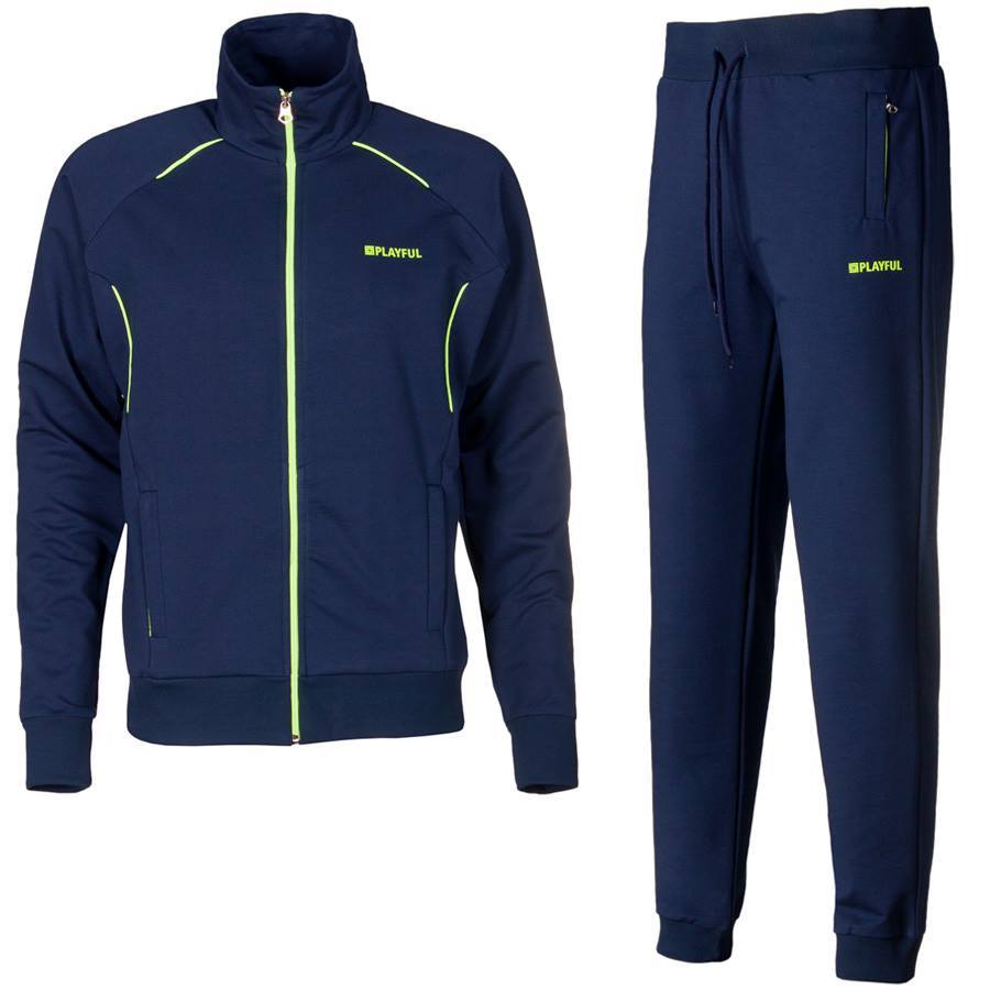 Мъжки спортен екип PLAYFUL, син с електриково зелено